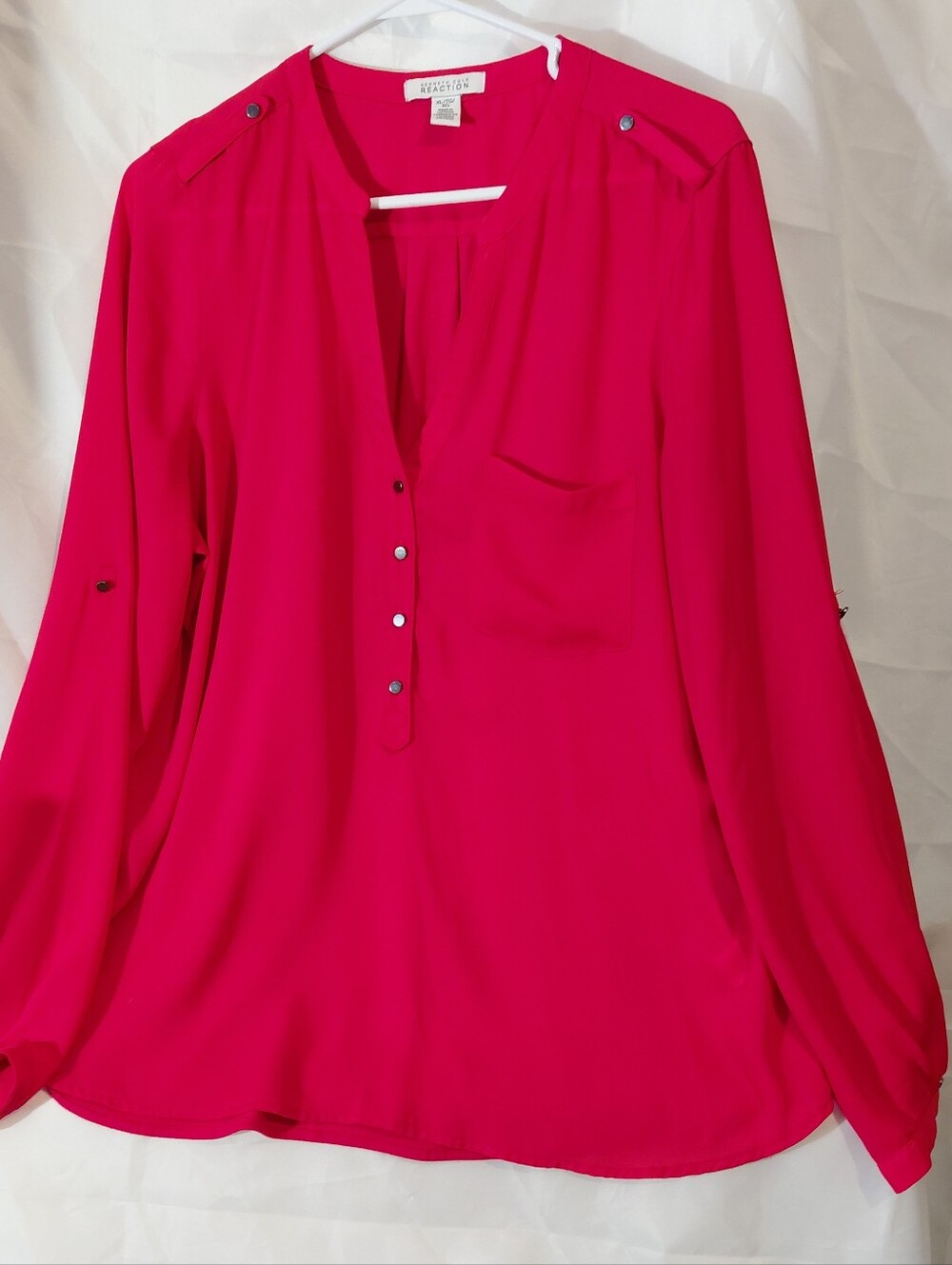 Kenneth Cole Reaction Bright Red Button-Front Tunic Blouse